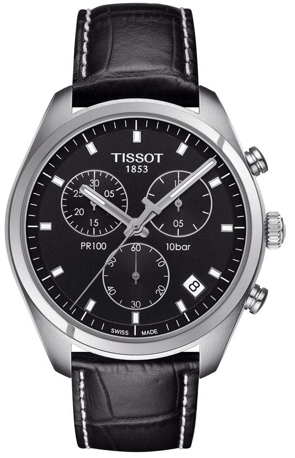 Tissot PR 100 Chronograph Black Dial Black Leather Strap Watch For Men - T101.417.16.051.00