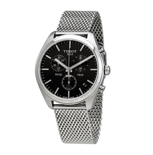 Tissot PR 100 Chronograph Black Dial Silver Mesh Bracelet Watch For Men - T101.417.11.051.01