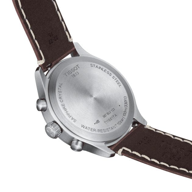 Tissot PR 100 Chronograph Silver Dial Brown Leather Strap Watch for Men - T101.417.16.031.00