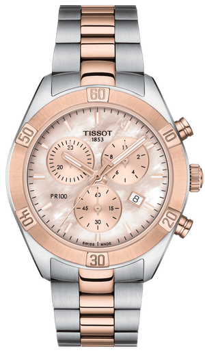 Tissot PR 100 Sport Chic Chronograph Mother of Pearl Dial Two Tone Steel Strap Watch for Women - T101.917.22.151.00