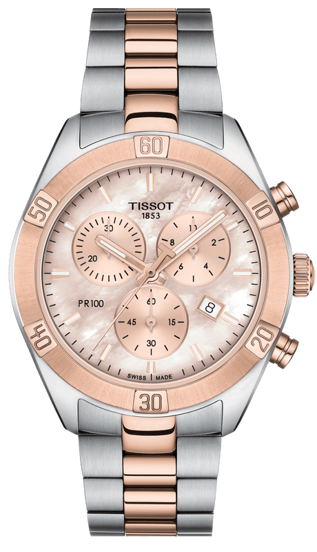 Tissot PR 100 Sport Chic Chronograph Mother of Pearl Dial Two Tone Steel Strap Watch for Women - T101.917.22.151.00