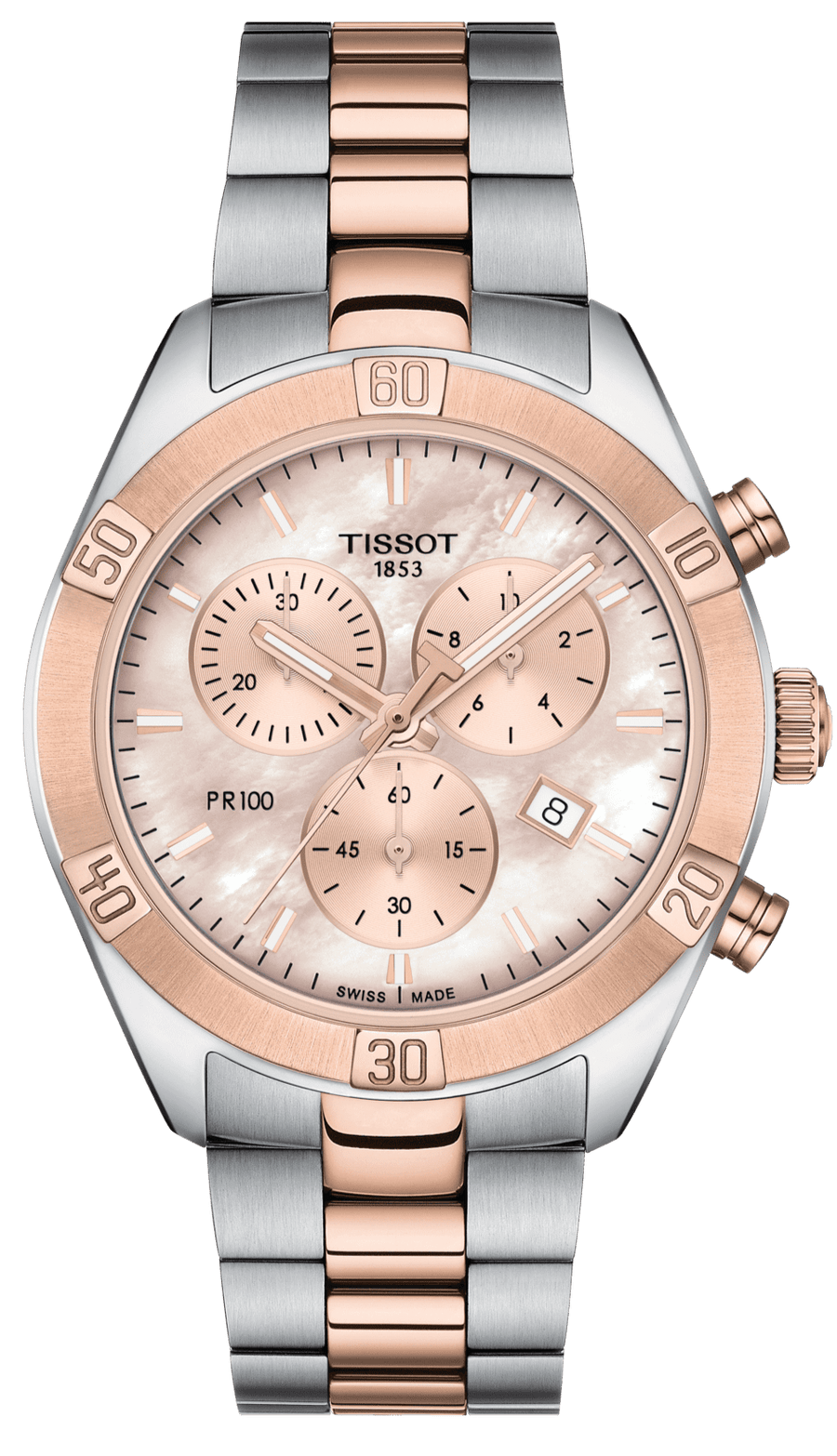 Tissot PR 100 Sport Chic Chronograph Mother of Pearl Dial Two Tone Steel Strap Watch for Women - T101.917.22.151.00