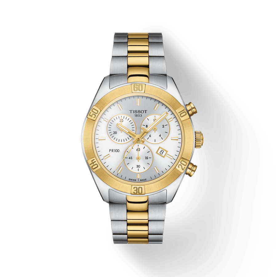 Tissot PR 100 Sport Chic Chronograph Silver Dial Two Tone Steel Strap Watch For Women - T101.917.22.031.00