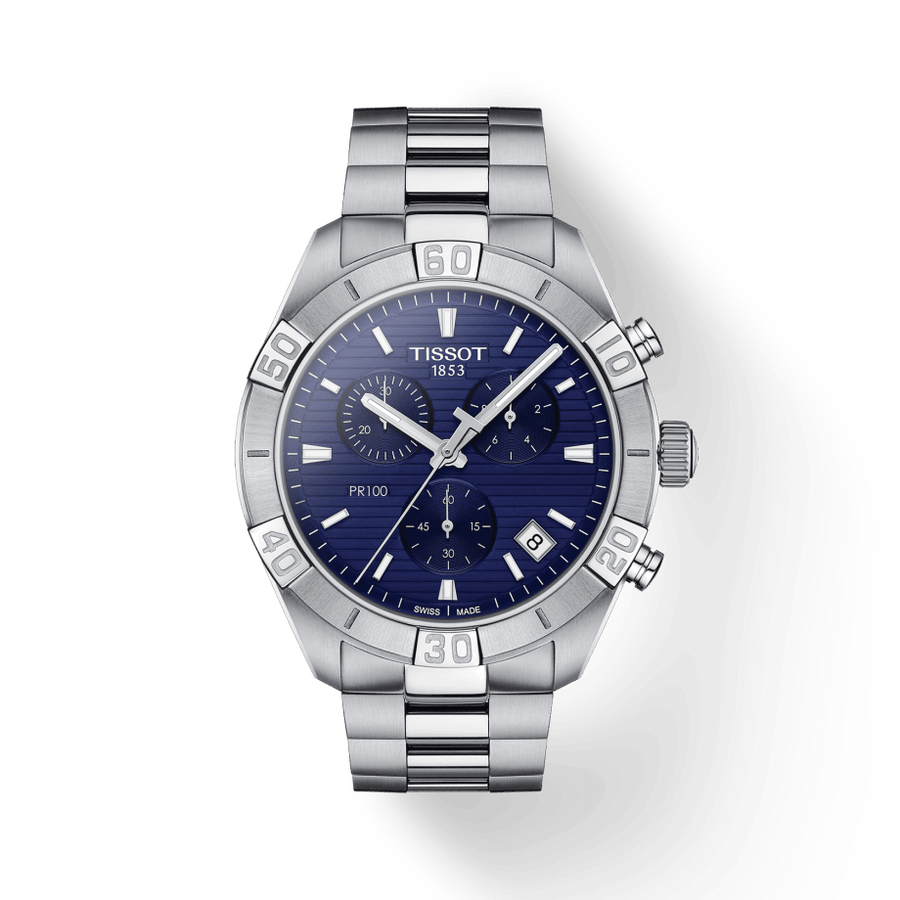 Tissot PR 100 Sport Quartz Chronograph Blue Dial Silver Steel Strap Watch For Men - T101.617.11.041.00