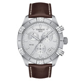 Tissot PR 100 Sport Quartz Chronograph Silver Dial Brown Leather Strap Watch For Men - T101.617.16.031.00