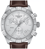 Tissot PR 100 Sport Quartz Chronograph Silver Dial Brown Leather Strap Watch For Men - T101.617.16.031.00