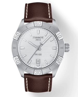 Tissot PR 100 Sport Silver Dial Brown Leather Strap Watch For Men - T101.610.16.031.00