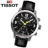 Tissot PRC 200 Chronograph Black Dial Black Leather Strap Watch For Men - T055.417.16.057.00