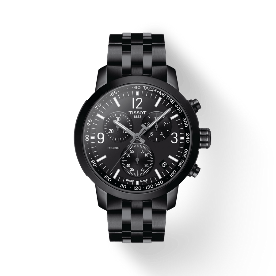 Tissot PRC 200 Chronograph Black Dial Black Steel Strap Watch For Men - T114.417.33.057.00