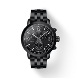 Tissot PRC 200 Chronograph Black Dial Black Steel Strap Watch For Men - T114.417.33.057.00