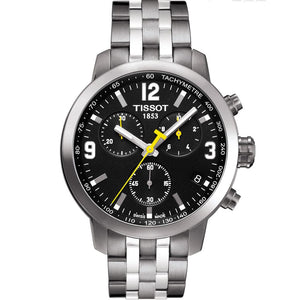 Tissot PRC 200 Chronograph Black Dial Silver Steel Strap Watch For Men - T055.417.11.057.00