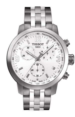 Tissot PRC 200 Chronograph Quartz Silver Dial Silver Steel Strap Watch For Men - T055.417.11.037.00