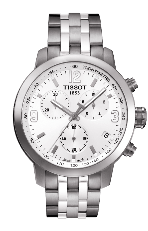 Tissot PRC 200 Chronograph Quartz Silver Dial Silver Steel Strap Watch For Men - T055.417.11.037.00