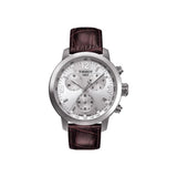 Tissot PRC 200 Chronograph Silver Dial Brown Leather Strap Watch For Men - T055.417.16.037.00