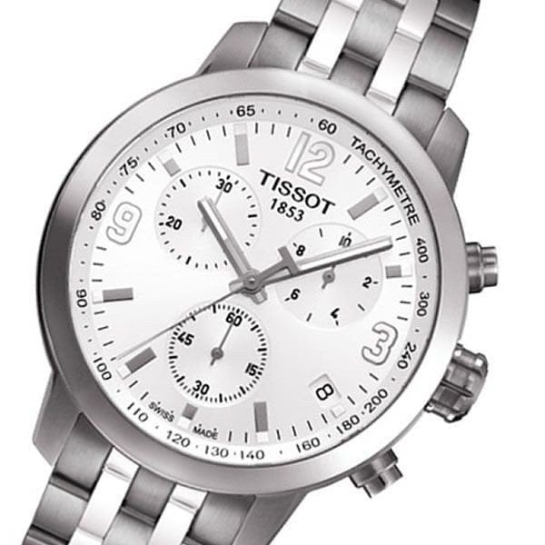 Tissot PRC 200 Chronograph White Dial Silver Steel Strap Watch For Men - T055.417.11.017.00