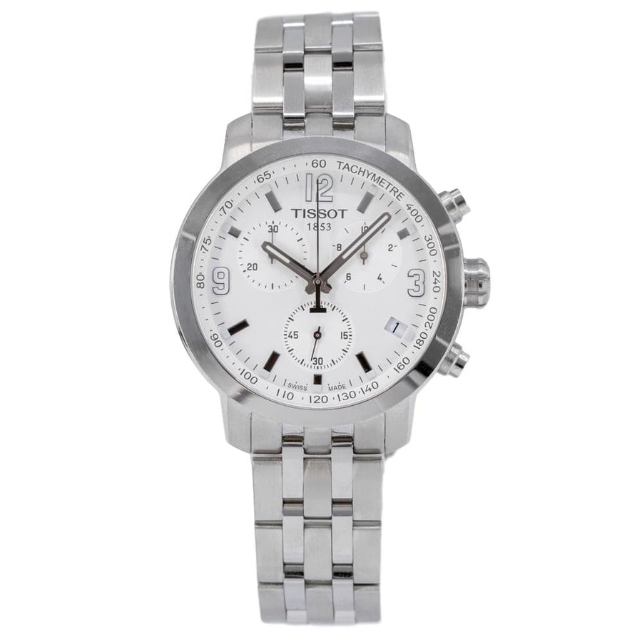 Tissot PRC 200 Chronograph White Dial Silver Steel Strap Watch For Men - T055.417.11.017.00