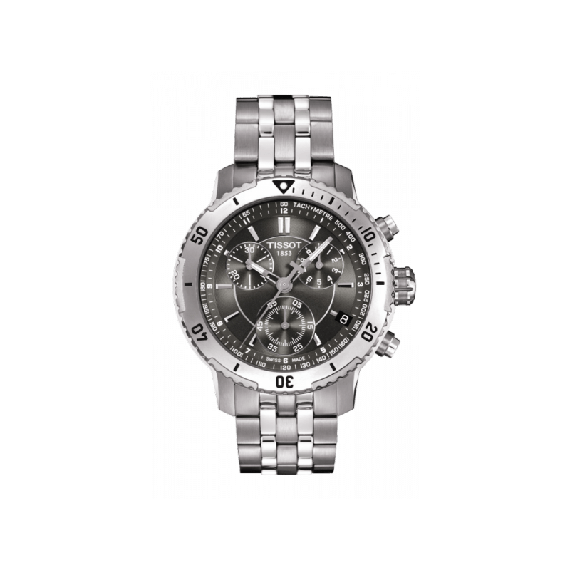 Tissot PRS 200 Grey Dial Chronograph Grey Dial Silver Steel Strap Watch For Men - T067.417.11.051.00