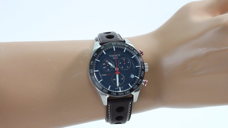 Tissot PRS 516 Chronograph Blue Dial Brown Leather Strap Watch For Men - T100.417.16.041.00