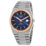 Tissot PRX Powermatic 80 Automatic 18K Gold Blue Dial Silver Steel Strap Watch for Men - T931.407.41.041.00