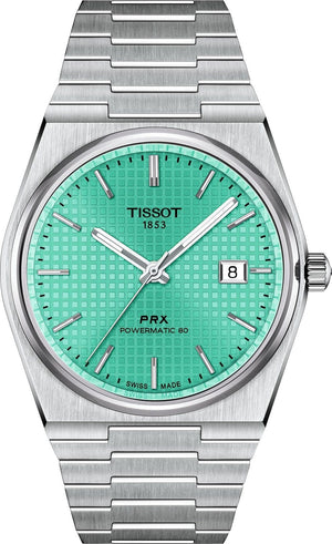 Tissot PRX Powermatic 80 Automatic Mint Green Dial Silver Steel Strap Watch for Men - T137.407.11.091.01