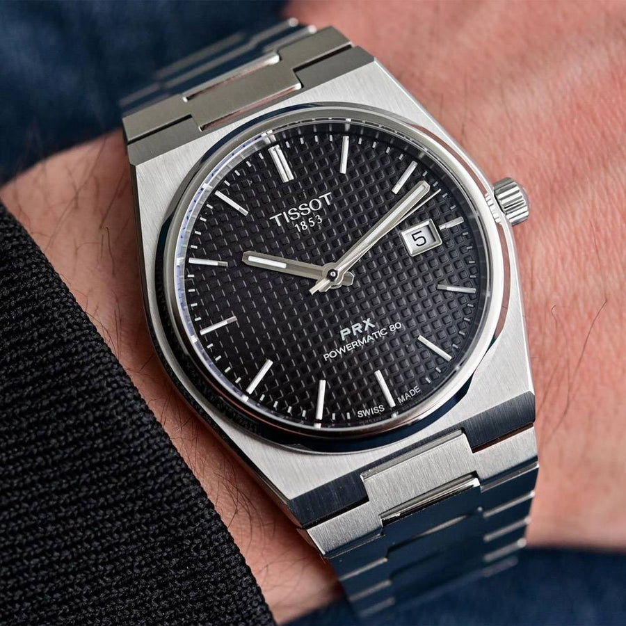 Tissot PRX Powermatic 80 Black Dial Silver Steel Strap Watch For Men - T137.407.11.051.00