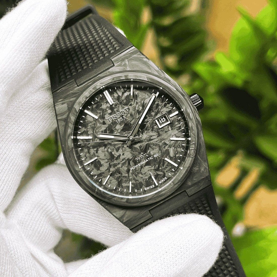 Tissot PRX Powermatic 80 Carbon Black Dial Black Rubber Strap Watch for Men - T137.907.97.201.00