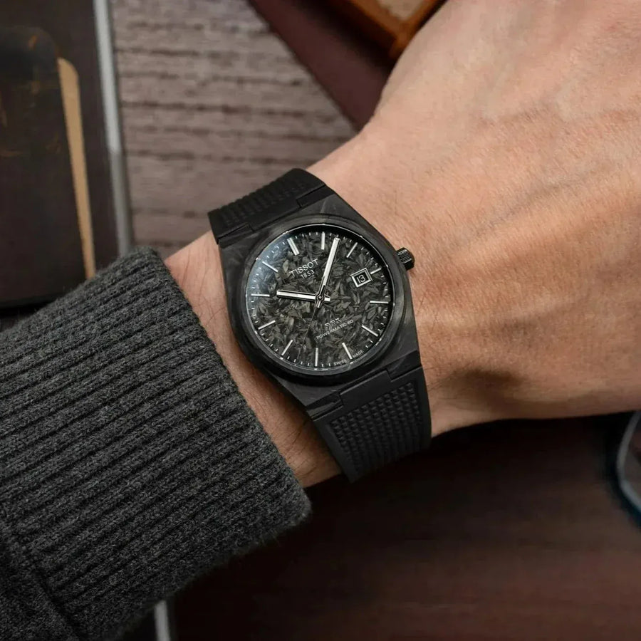 Tissot PRX Powermatic 80 Carbon Black Dial Black Rubber Strap Watch for Men - T137.907.97.201.00