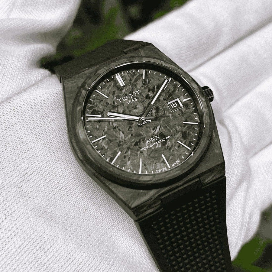 Tissot PRX Powermatic 80 Carbon Black Dial Black Rubber Strap Watch for Men - T137.907.97.201.00