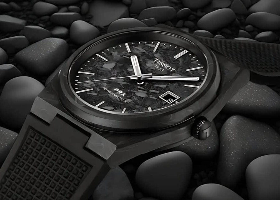 Tissot PRX Powermatic 80 Carbon Black Dial Black Rubber Strap Watch for Men - T137.907.97.201.00