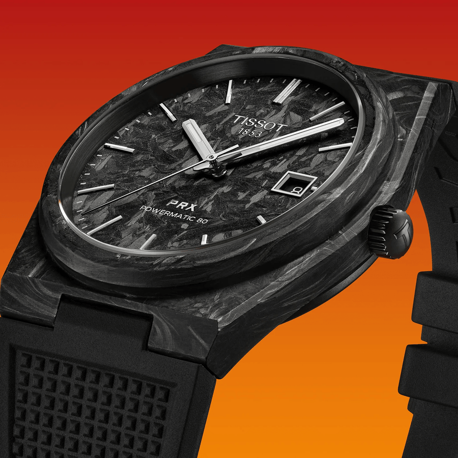 Tissot PRX Powermatic 80 Carbon Black Dial Black Rubber Strap Watch for Men - T137.907.97.201.00