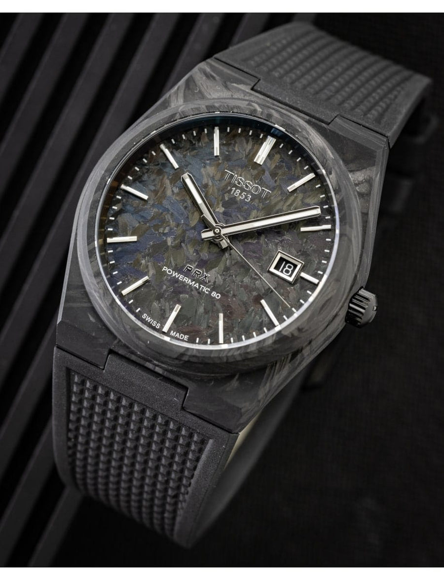 Tissot PRX Powermatic 80 Carbon Black Dial Black Rubber Strap Watch for Men - T137.907.97.201.00