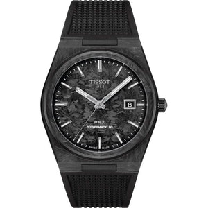 Tissot PRX Powermatic 80 Carbon Black Dial Black Rubber Strap Watch for Men - T137.907.97.201.00