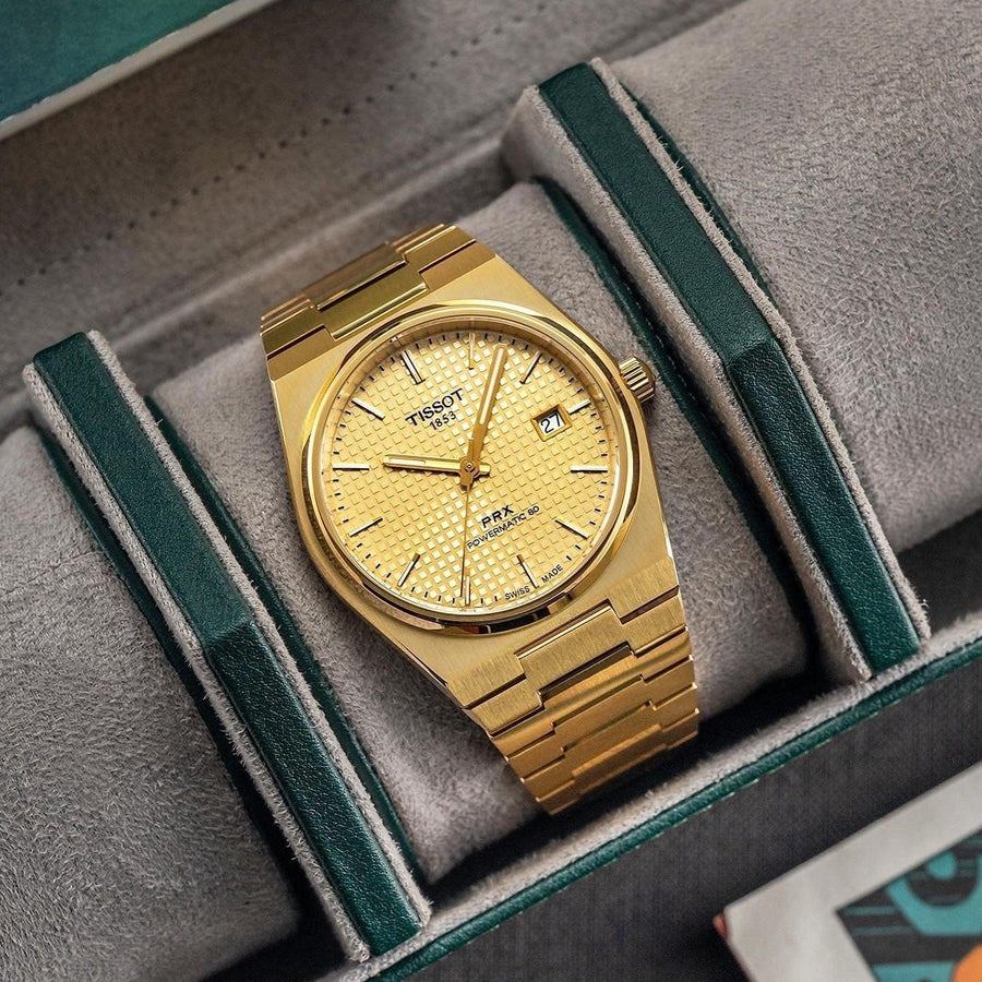 Tissot PRX Powermatic 80 Gold Dial Gold Steel Strap Watch for Men - T137.407.33.021.00