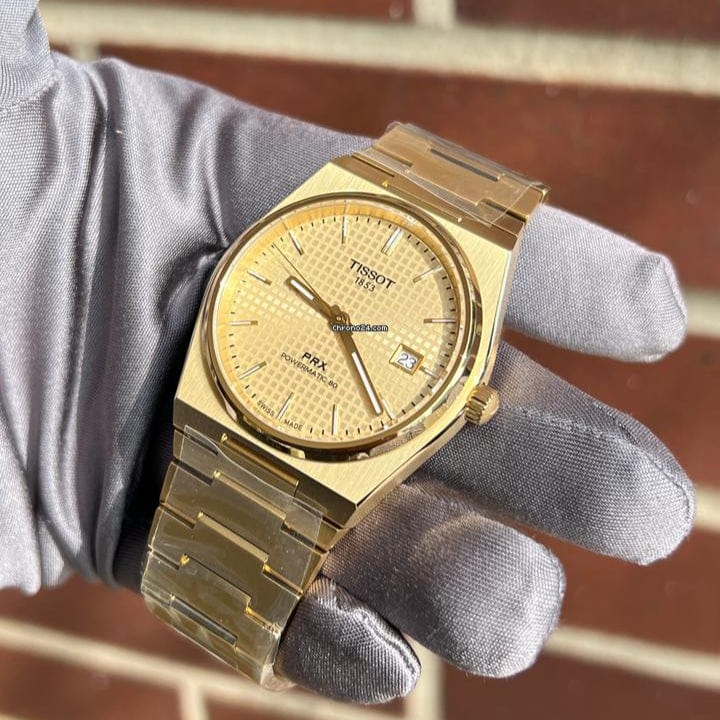 Tissot PRX Powermatic 80 Gold Dial Gold Steel Strap Watch for Men - T137.407.33.021.00