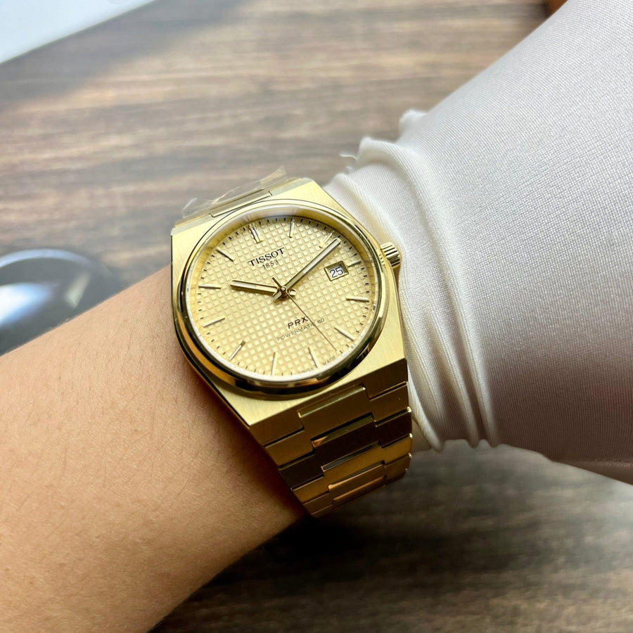 Tissot PRX Powermatic 80 Gold Dial Gold Steel Strap Watch for Men - T137.407.33.021.00