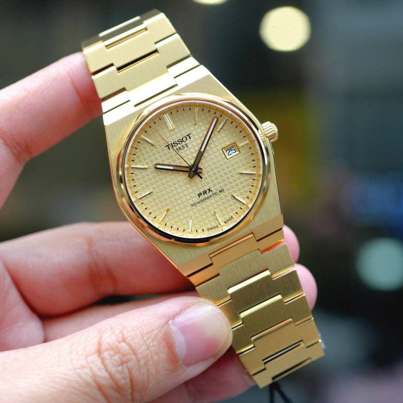 Tissot PRX Powermatic 80 Gold Dial Gold Steel Strap Watch for Men - T137.407.33.021.00