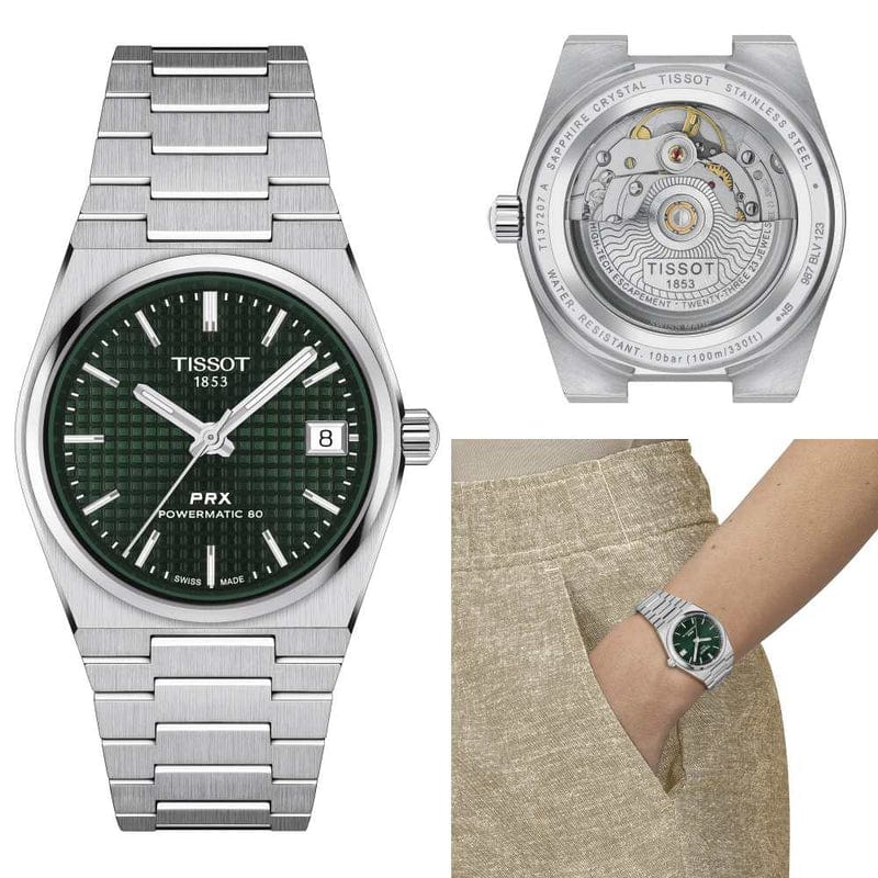 Tissot PRX Powermatic 80 Green Dial Silver Steel Strap Watch for Men - T137.207.11.091.00