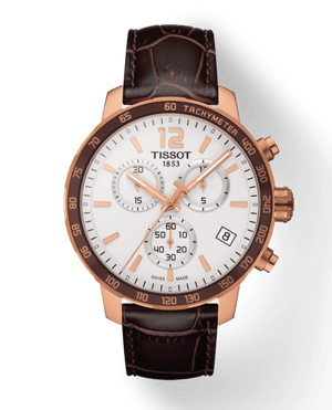 Tissot Quickster Chronograph 42mm White Dial Brown Leather Strap Watch For Men - T095.417.36.037.00
