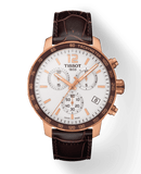 Tissot Quickster Chronograph 42mm White Dial Brown Leather Strap Watch For Men - T095.417.36.037.00