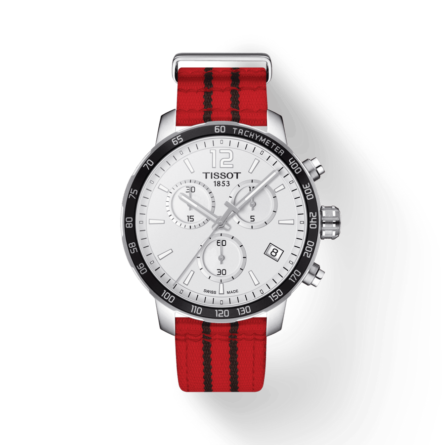 Tissot Quickster Chronograph NBA Chicago Bulls White Dial Red NATO Strap Watch For Men - T095.417.17.037.04