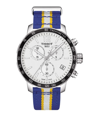 Tissot Quickster Chronograph NBA Golden State Warriors White Dial Two Tone NATO Strap Watch for Men - T095.417.17.037.15