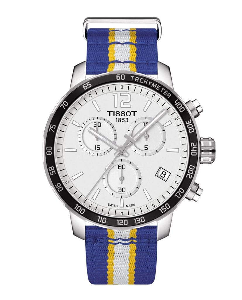 Tissot Quickster Chronograph NBA Golden State Warriors White Dial Two Tone NATO Strap Watch for Men - T095.417.17.037.15