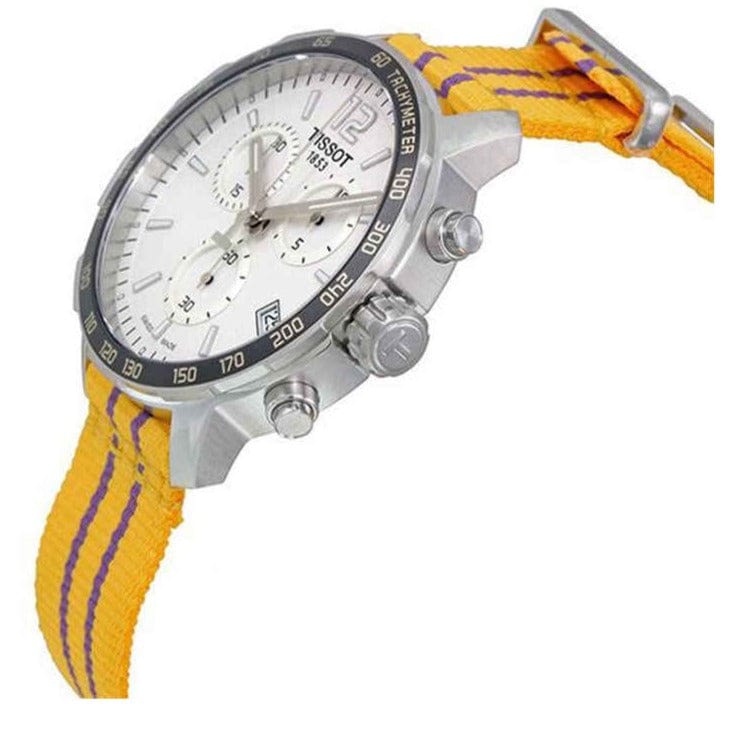 Tissot Quickster Chronograph NBA LA Lakers White Dial Yellow NATO Strap Watch for Men - T095.417.17.037.05