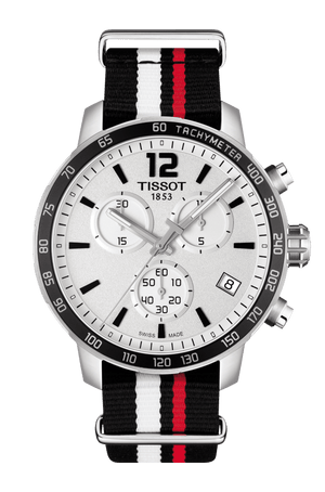 Tissot Quickster Chronograph NBA Toronto Raptors White Dial Two Tone NATO Strap Watch for Men - T095.417.17.037.16