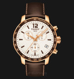 Tissot Quickster Chronograph White Dial Brown Leather Strap Watch For Men - T095.417.36.037.02