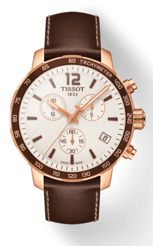 Tissot Quickster Chronograph White Dial Brown Leather Strap Watch For Men - T095.417.36.037.02