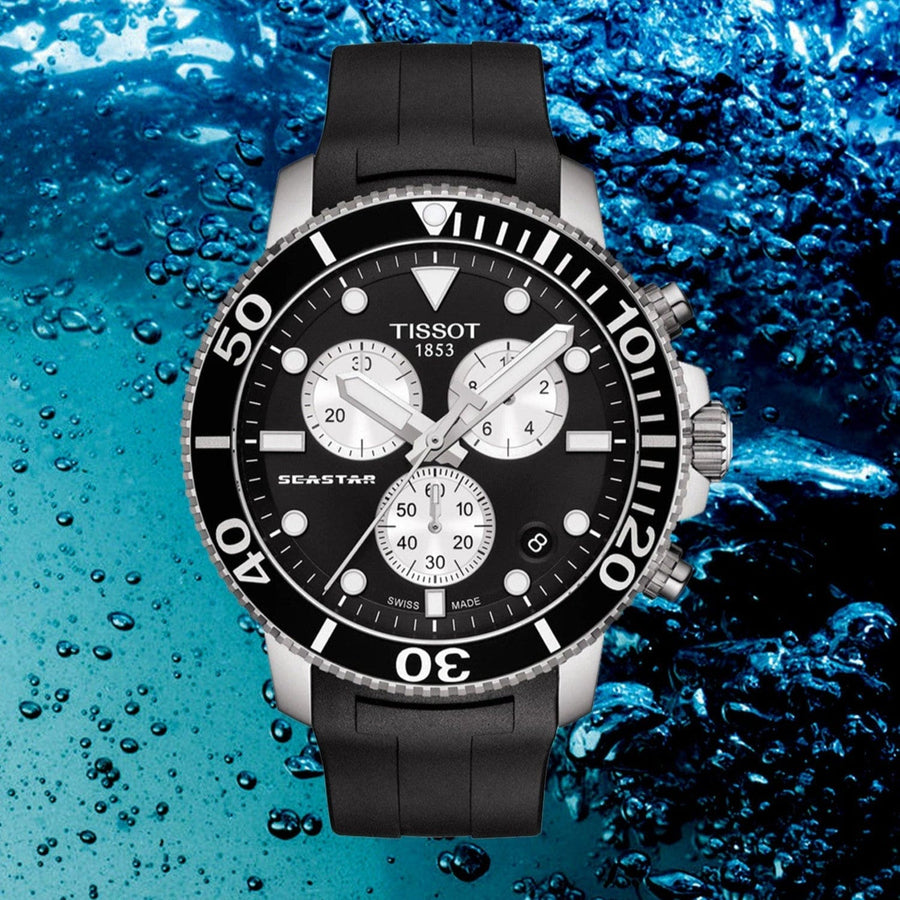 Tissot Seastar 1000 Chronograph Black Dial Black Rubber Strap Watch For Men - T120.417.17.051.00