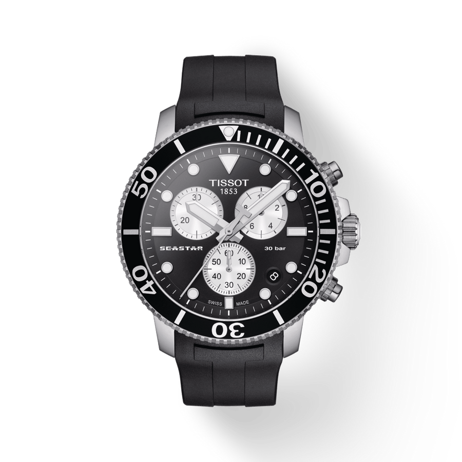 Tissot Seastar 1000 Chronograph Black Dial Black Rubber Strap Watch For Men - T120.417.17.051.00