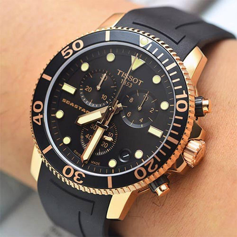 Tissot Seastar 1000 Chronograph Black Dial Black Rubber Strap Watch For Men - T120.417.37.051.00
