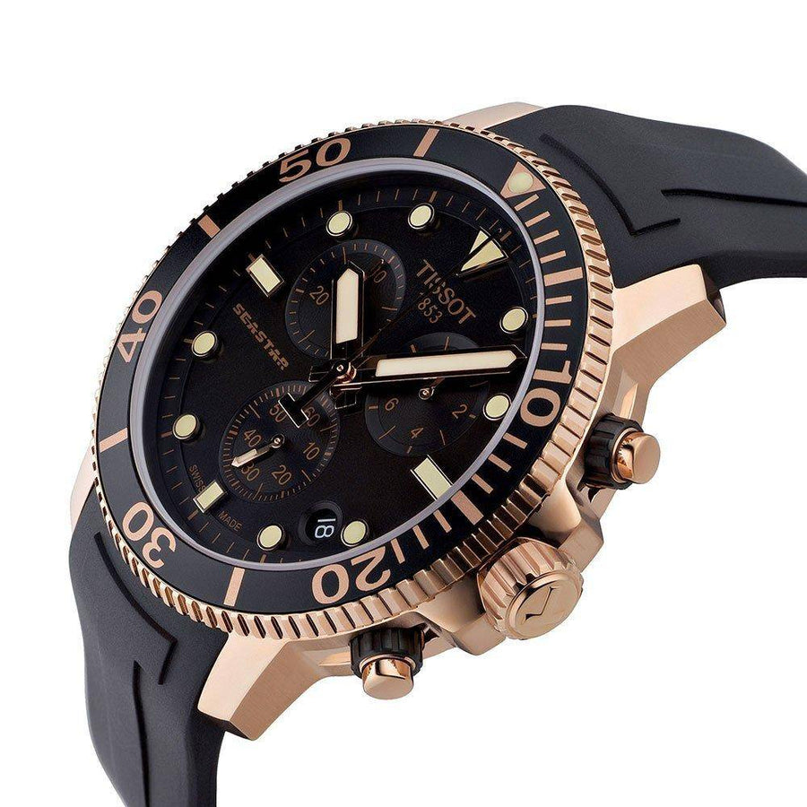 Tissot Seastar 1000 Chronograph Black Dial Black Rubber Strap Watch For Men - T120.417.37.051.00